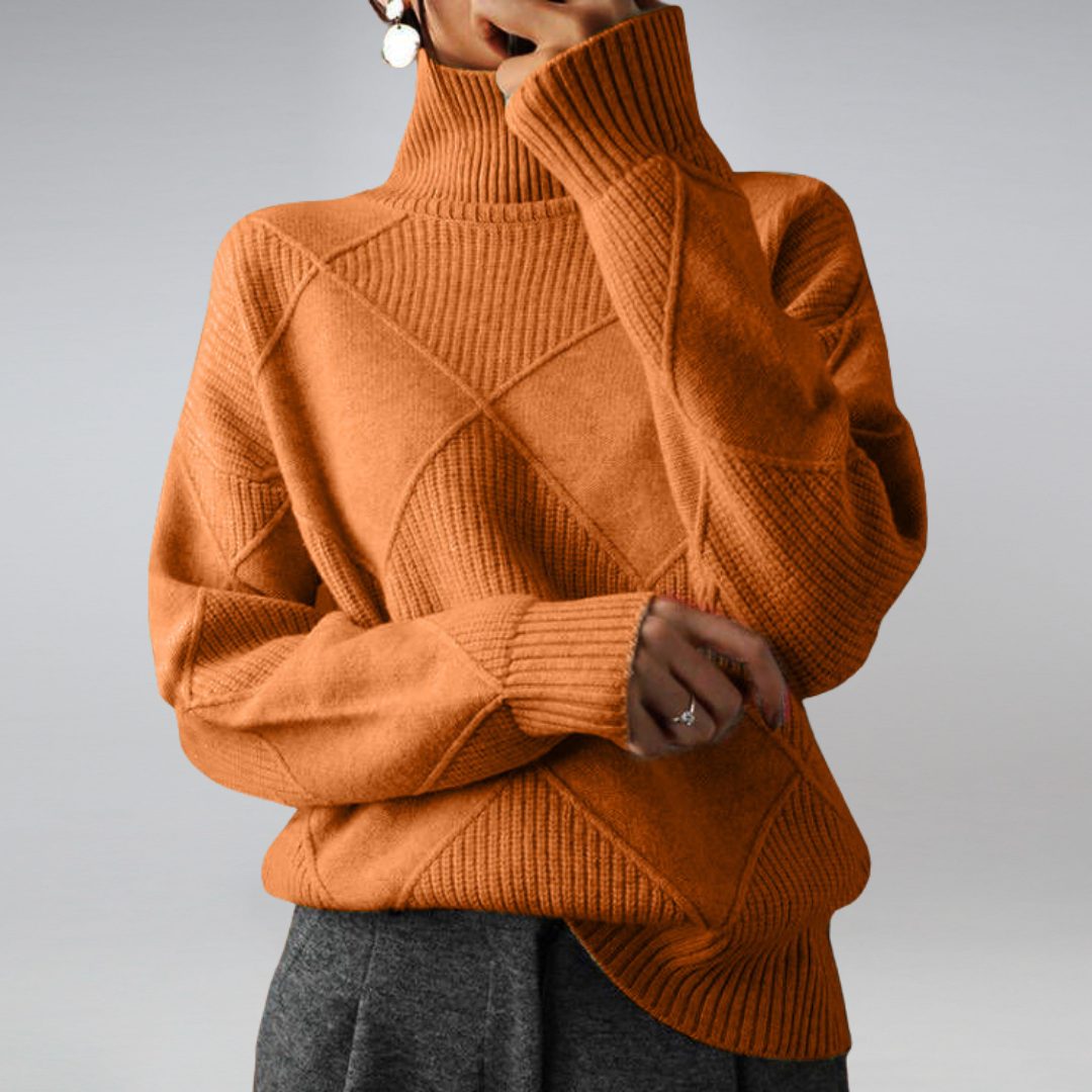 Damen Rollkragenpullover aus Rippstrick - Orange
