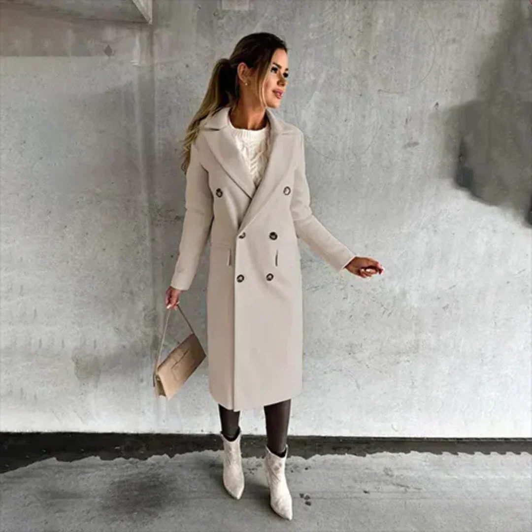 Damen Doppelreihiger Trenchcoat mit Lange Ärmeln