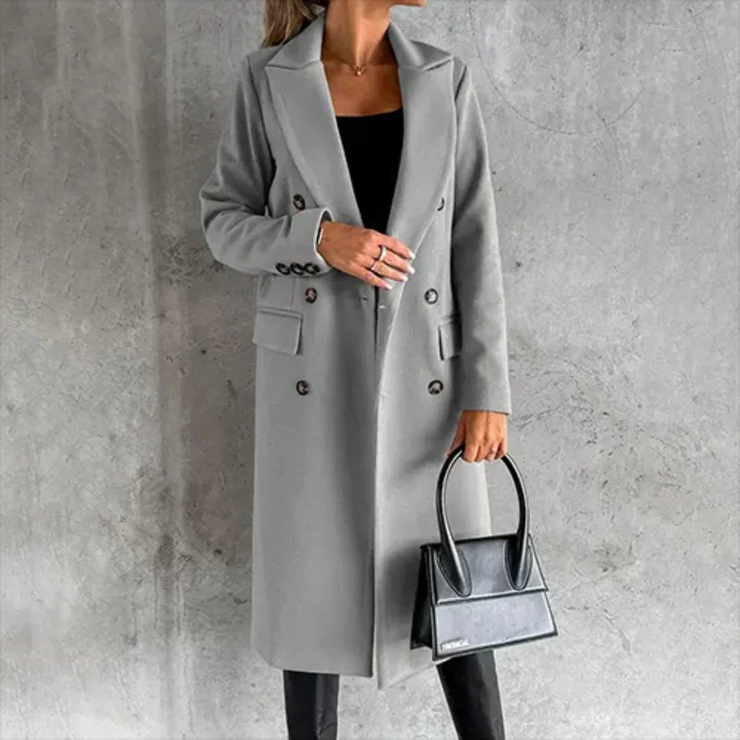 Damen Doppelreihiger Trenchcoat mit Lange Ärmeln - Grau