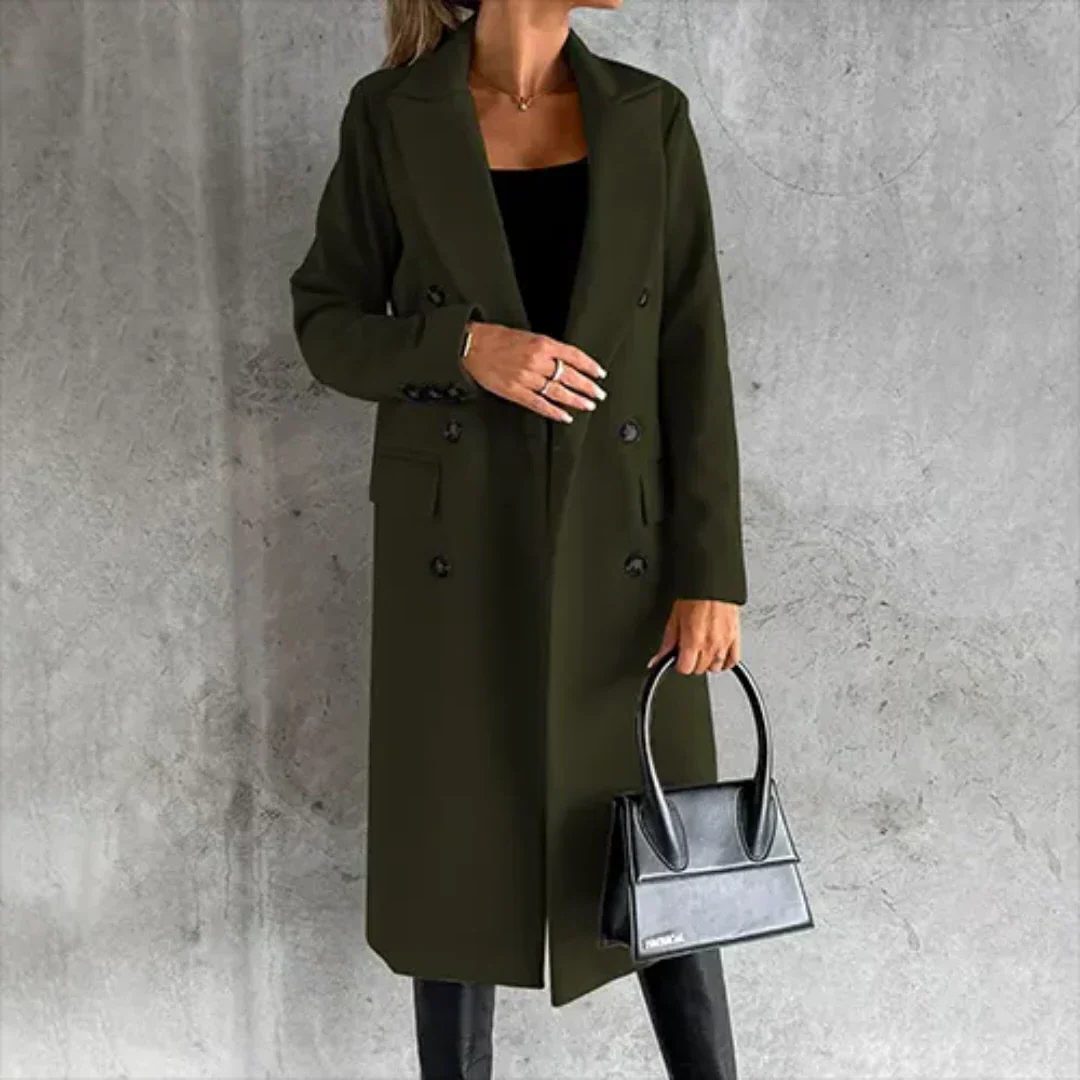 Damen Doppelreihiger Trenchcoat mit Lange Ärmeln - Armeegrün