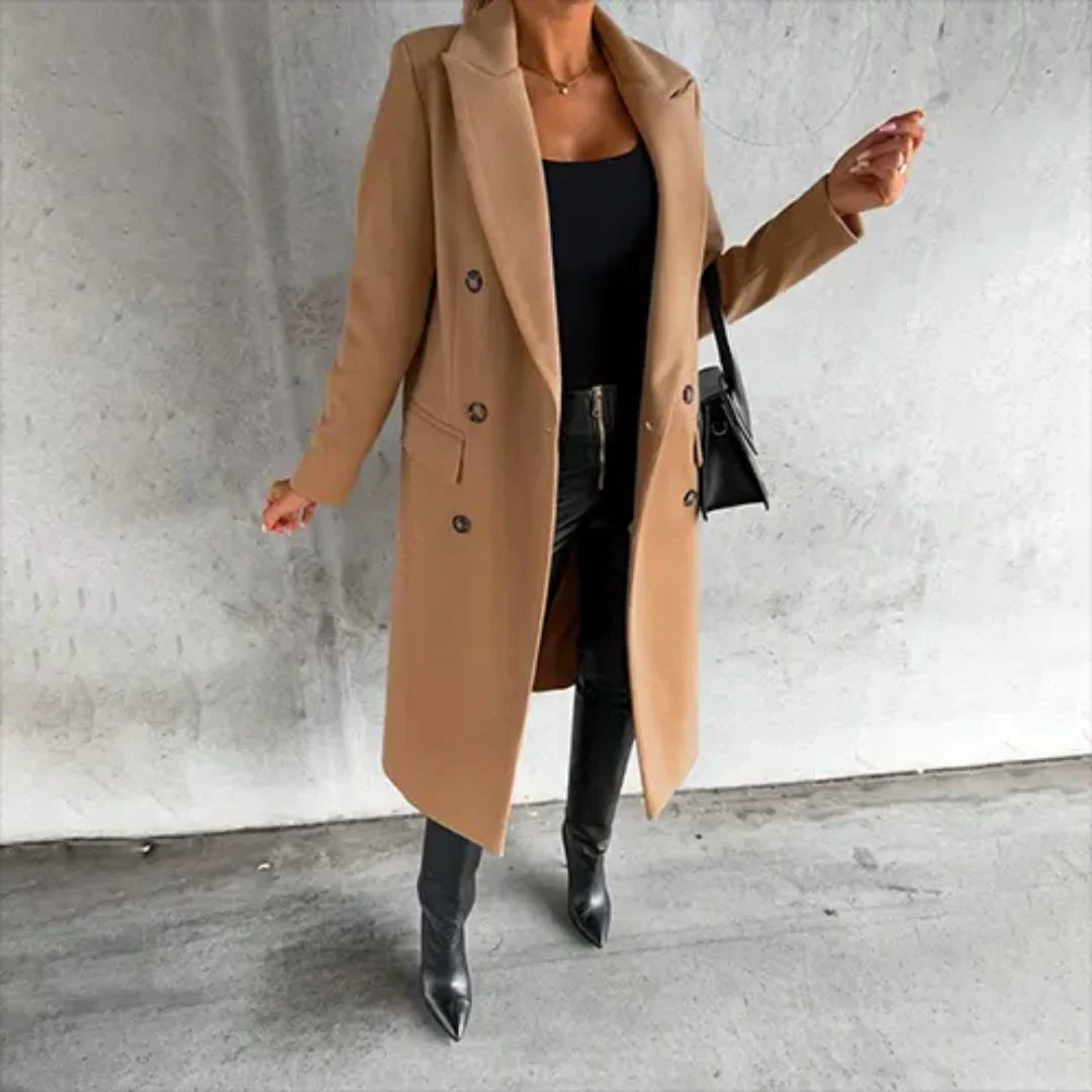 Damen Doppelreihiger Trenchcoat mit Lange Ärmeln - Braun