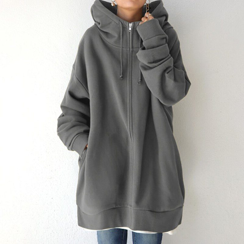 Damen Oversize-Hoodie mit Kapuze und Reissverschluss