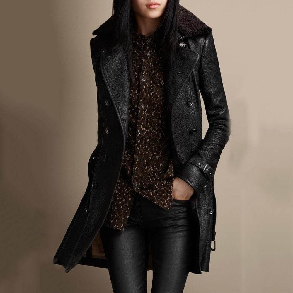 Damen Lederjacke mit Stehkragen und Umlegekragen