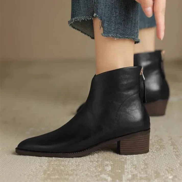 Damen Spitzschuh Stiefeletten mit Seitlichem Reissverschluss