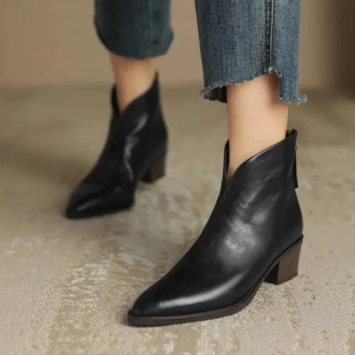 Damen Spitzschuh Stiefeletten mit Seitlichem Reissverschluss - Schwarz