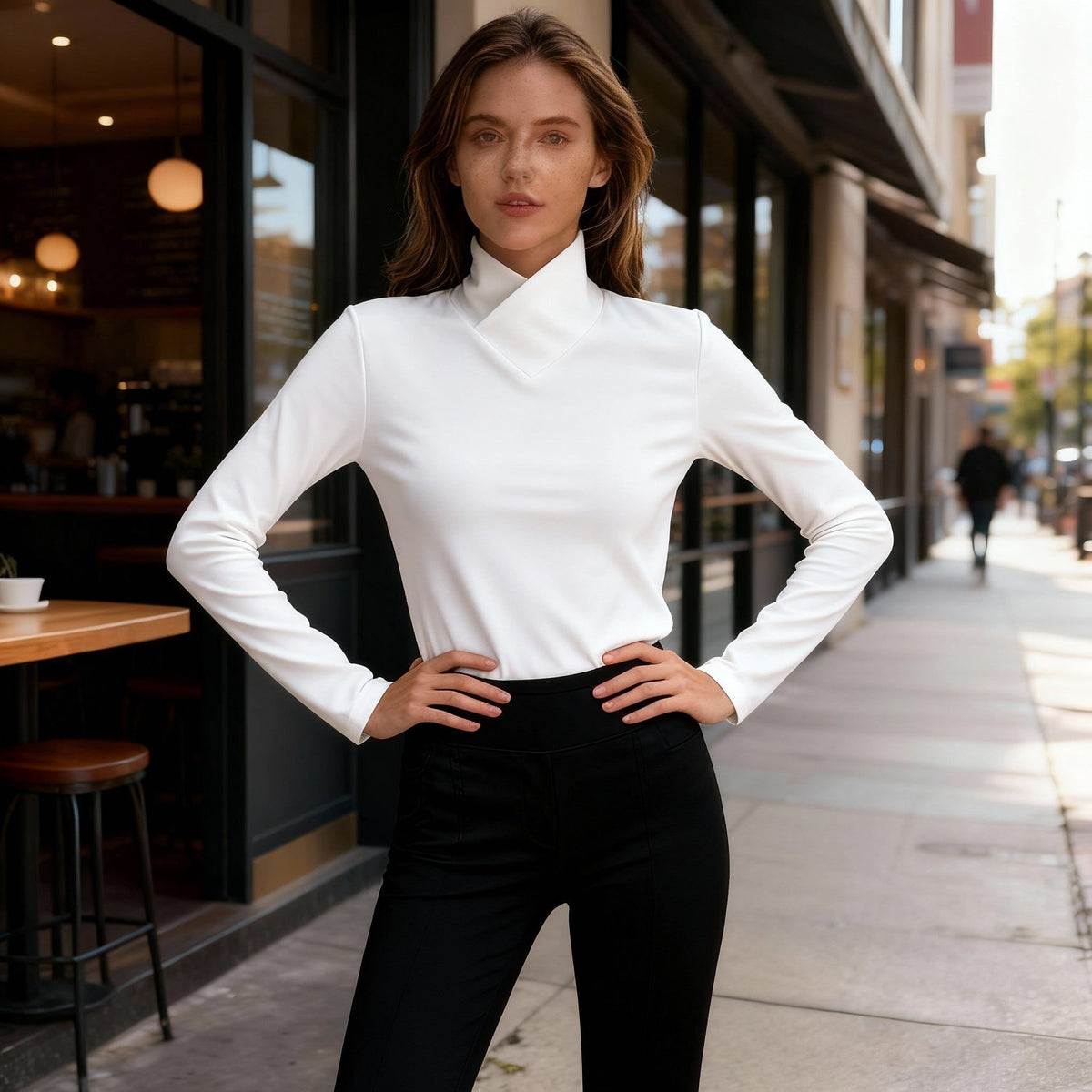 Damen Rollkragenpullover mit Langen Ärmeln - Weiss