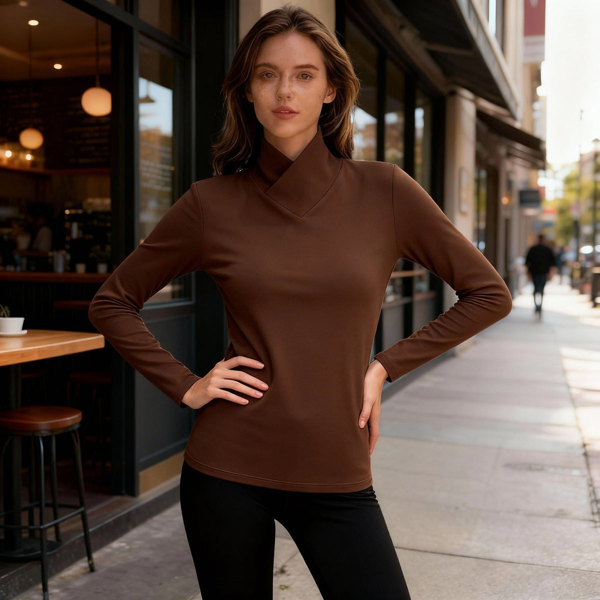 Damen Rollkragenpullover mit Langen Ärmeln - Braun