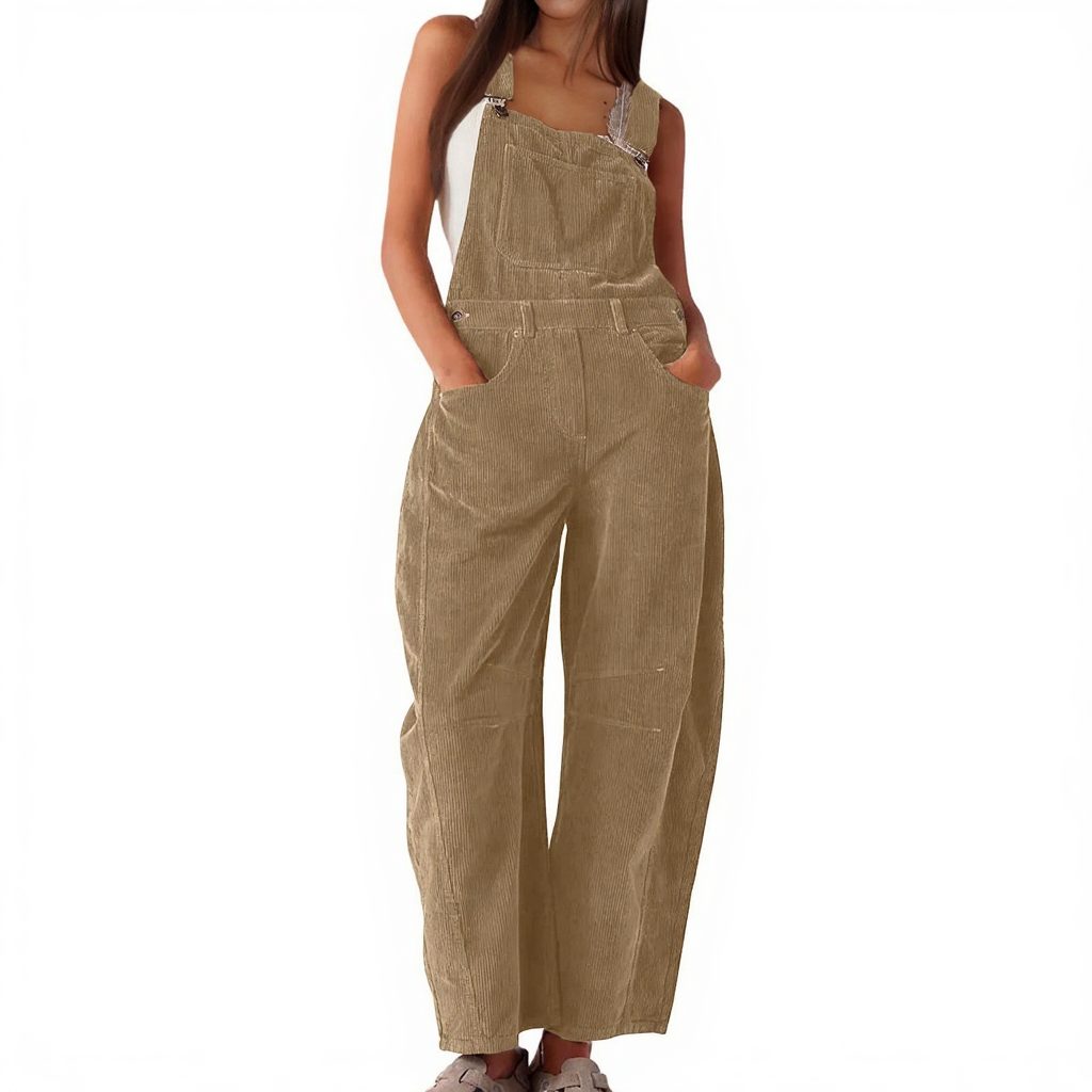 Damen Cord-Overall mit Weiten Beinen und Steekzakken