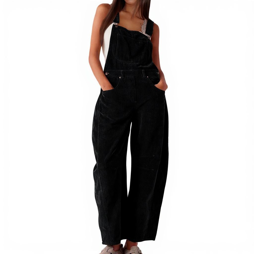 Damen Cord-Overall mit Weiten Beinen und Steekzakken