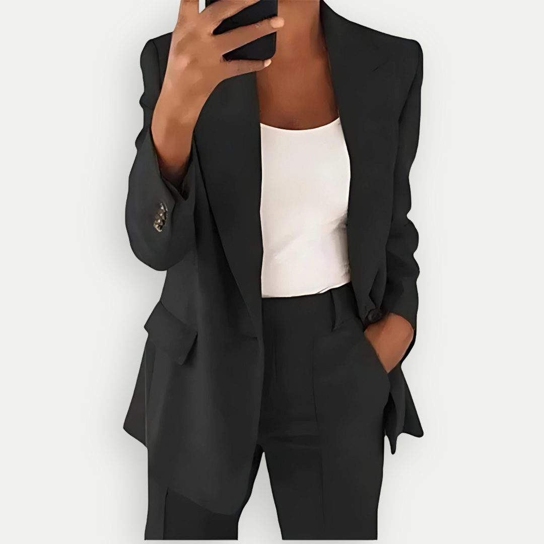 Damen Blazer Set mit Gerader Schnittführung - Schwarz