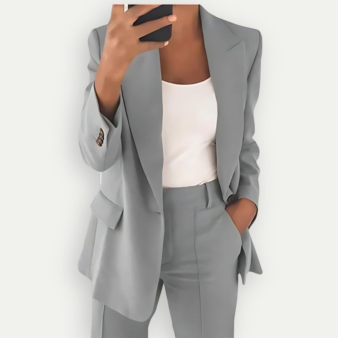 Damen Blazer Set mit Gerader Schnittführung - Grau