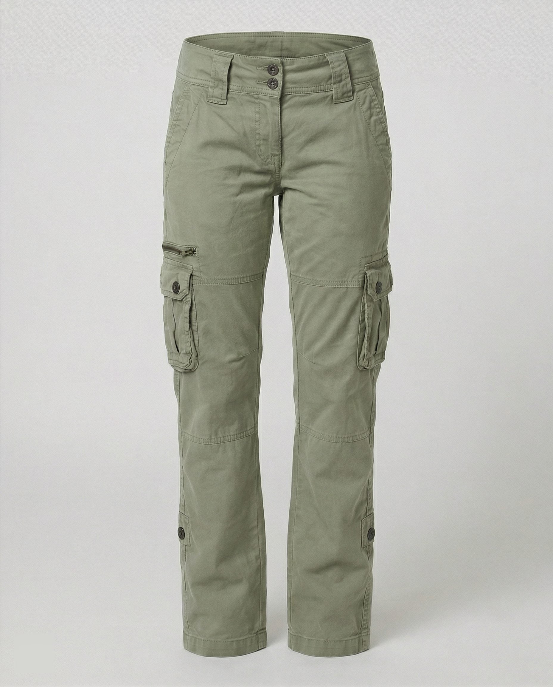 Damen Gerade Cargohose mit Praktischen Taschen - Grün
