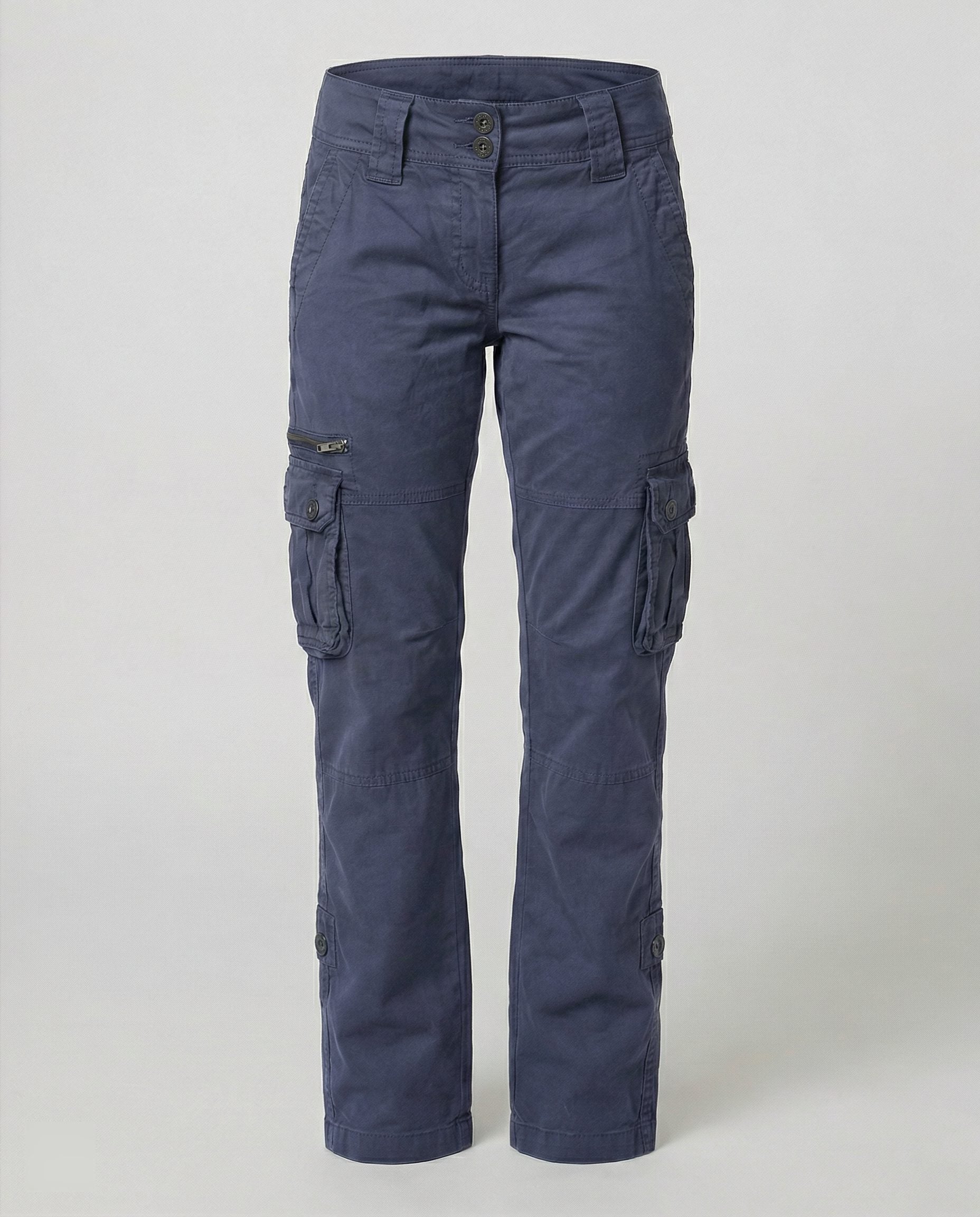 Damen Gerade Cargohose mit Praktischen Taschen - Blau
