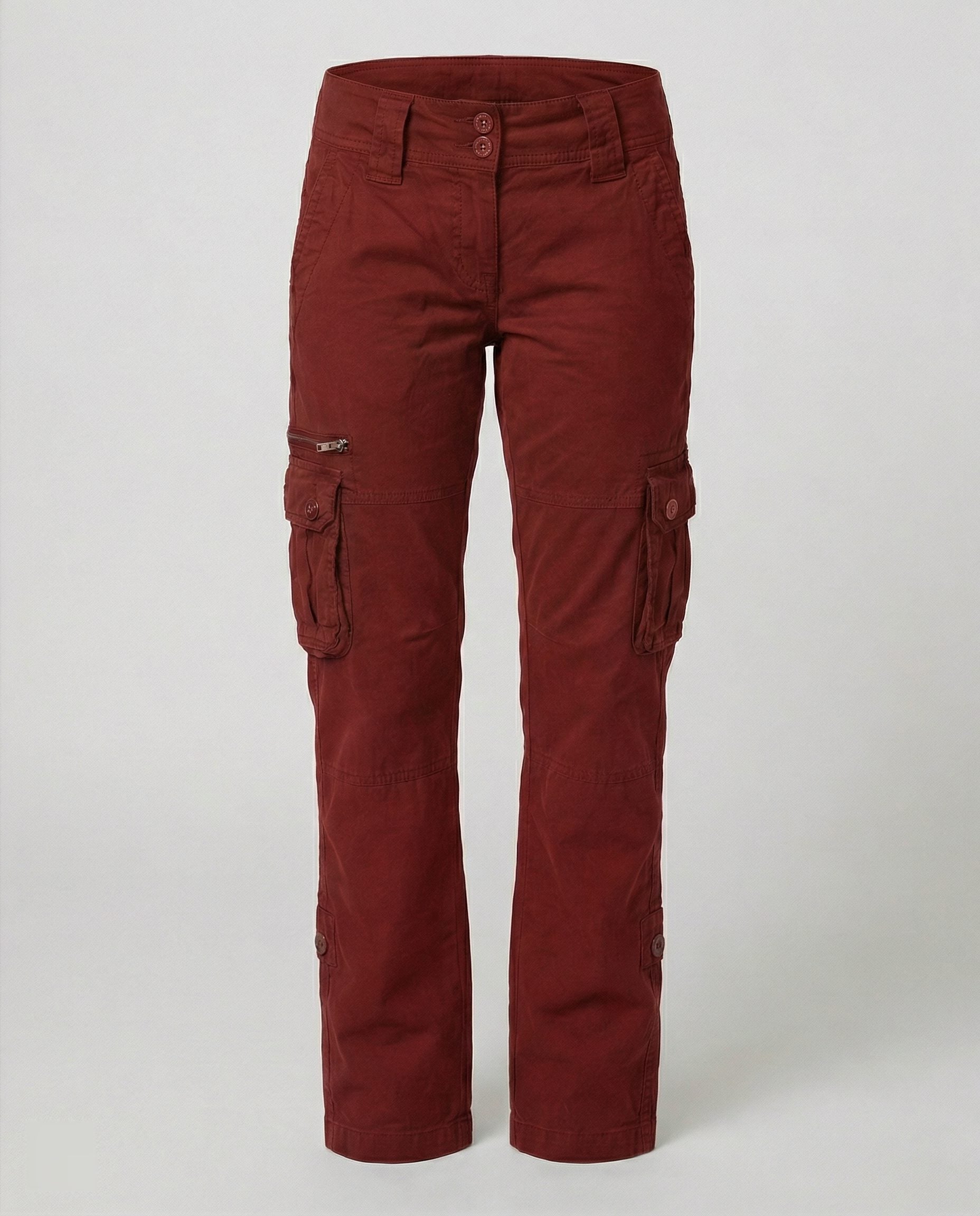 Damen Gerade Cargohose mit Praktischen Taschen - Bordeaux