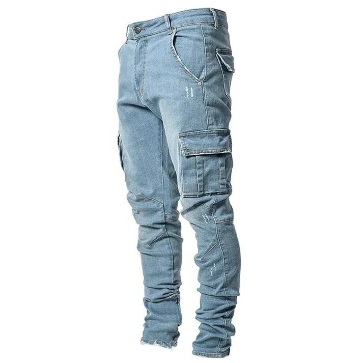 Herren Cargohose aus Denim mit Mehreren Taschen - Blau